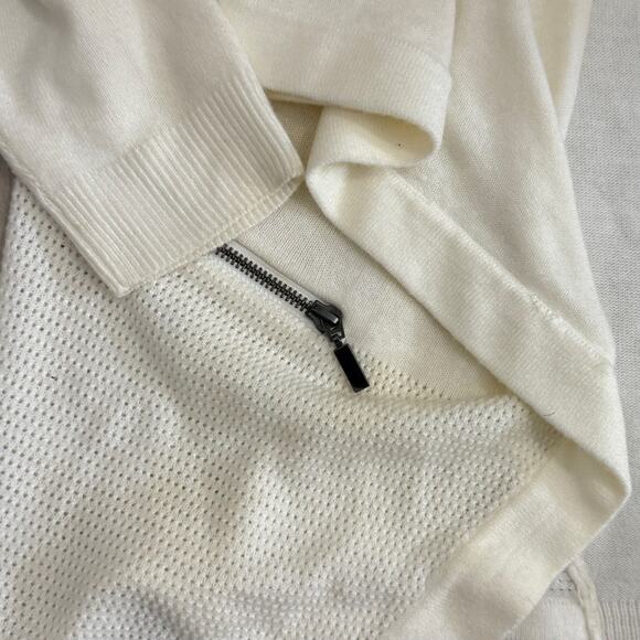 Chico’s Women’s Medium Cream Open Front Drape Cardigan Zip Pockets - Picture 4 of 12